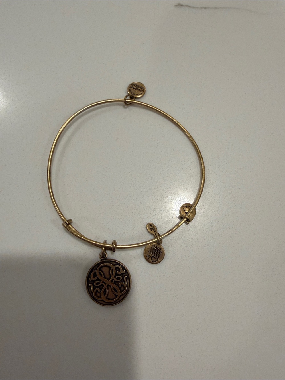 Alex and Ani Gold-Tone Expandable Charm Bangle with Filigree Pendant